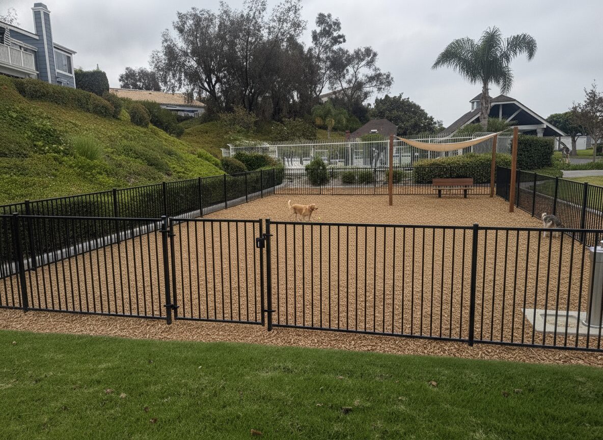 Visualization of the dog park on the same court, homes and hillside unchanged